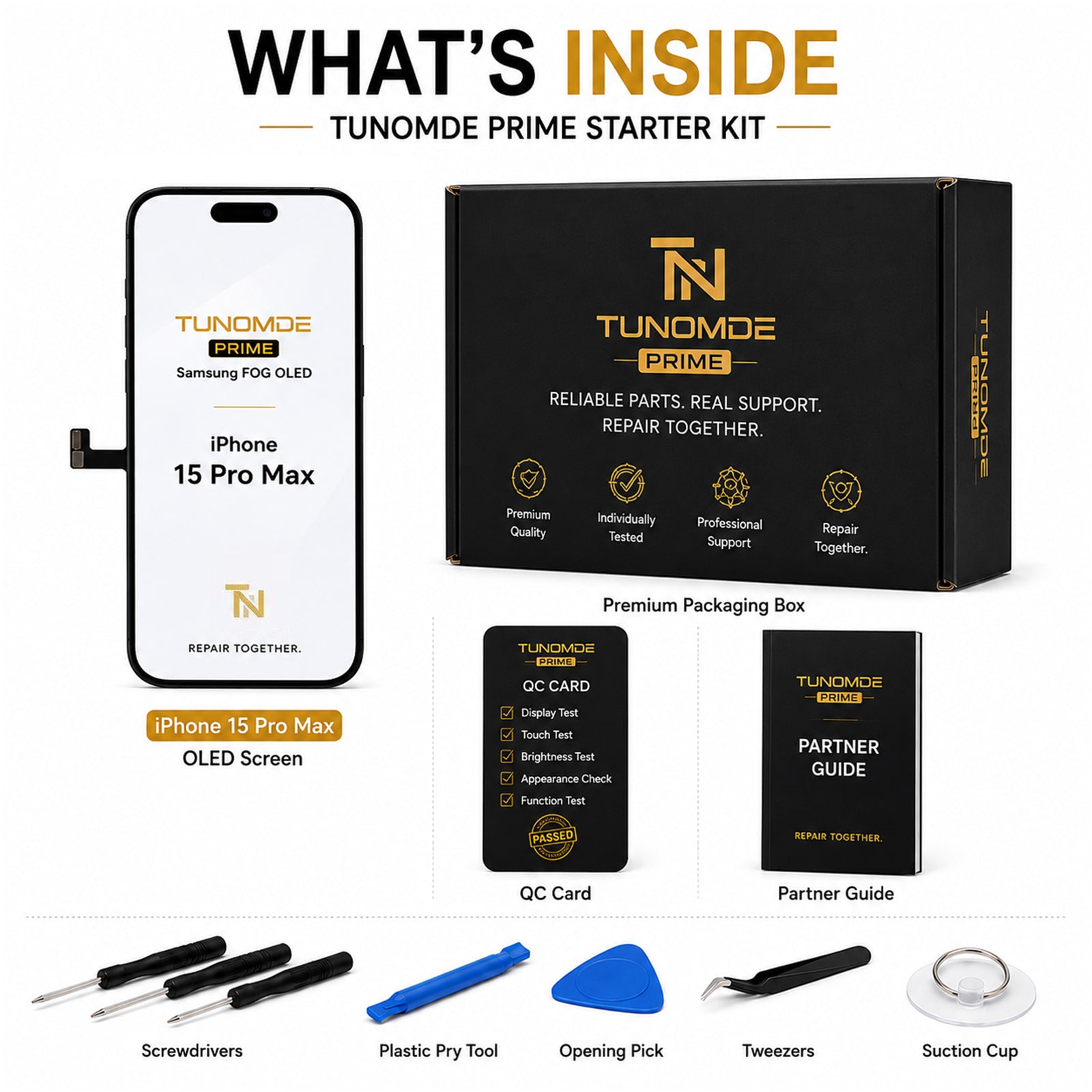 Prime OLED Screen Replacement Compatible with iPhone 15 Pro Max, Display Assembly with Touch Screen, Individually Tested, Original Dimensions