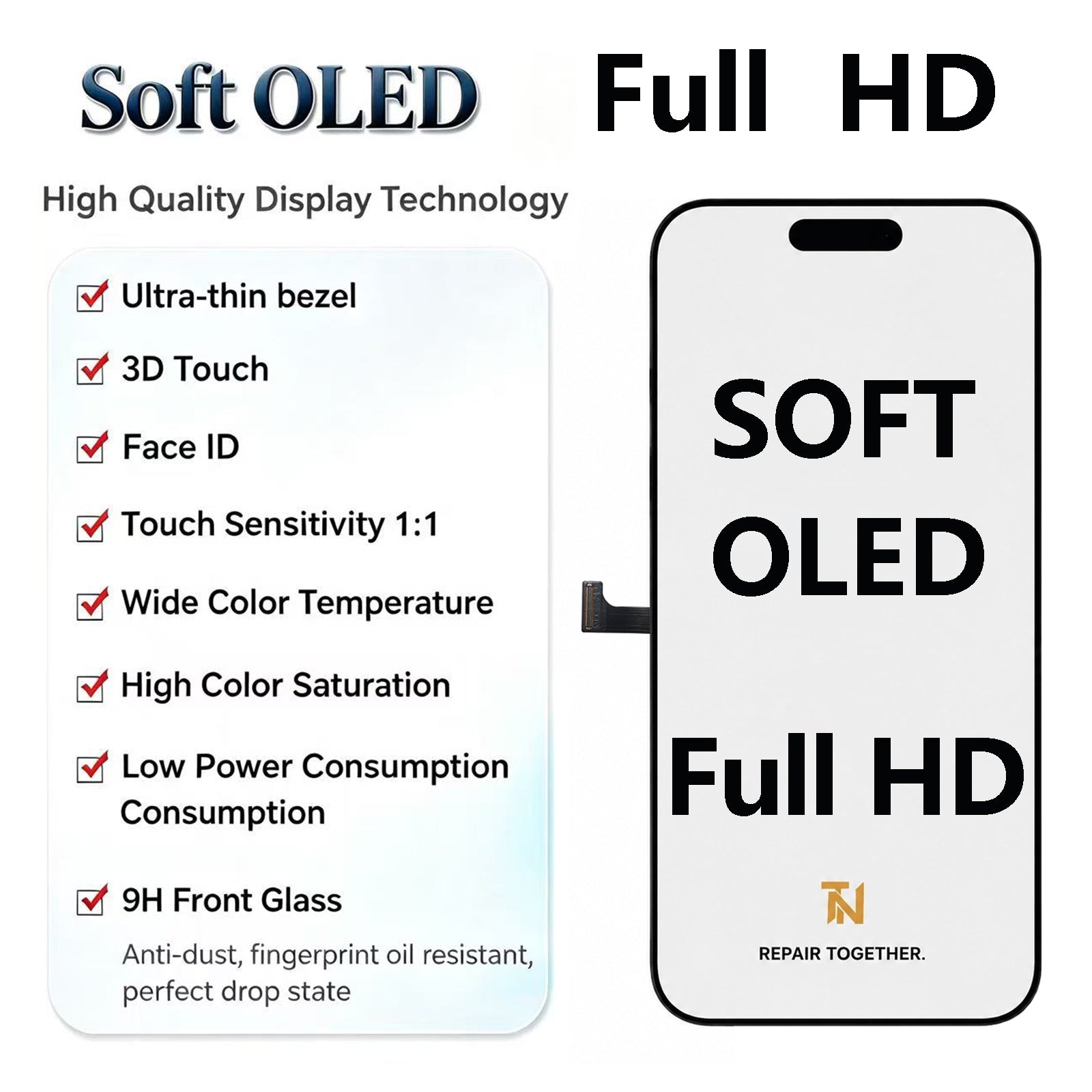 TUNOMDE OLED Screen Replacement for iPhone 15 Pro Max | Touch Display & Digitizer Assembly