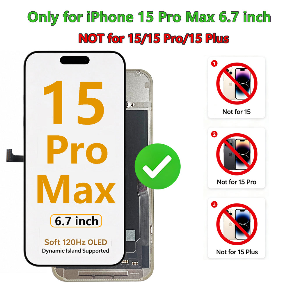TUNOMDE OLED Screen Replacement for iPhone 15 Pro Max | Touch Display & Digitizer Assembly