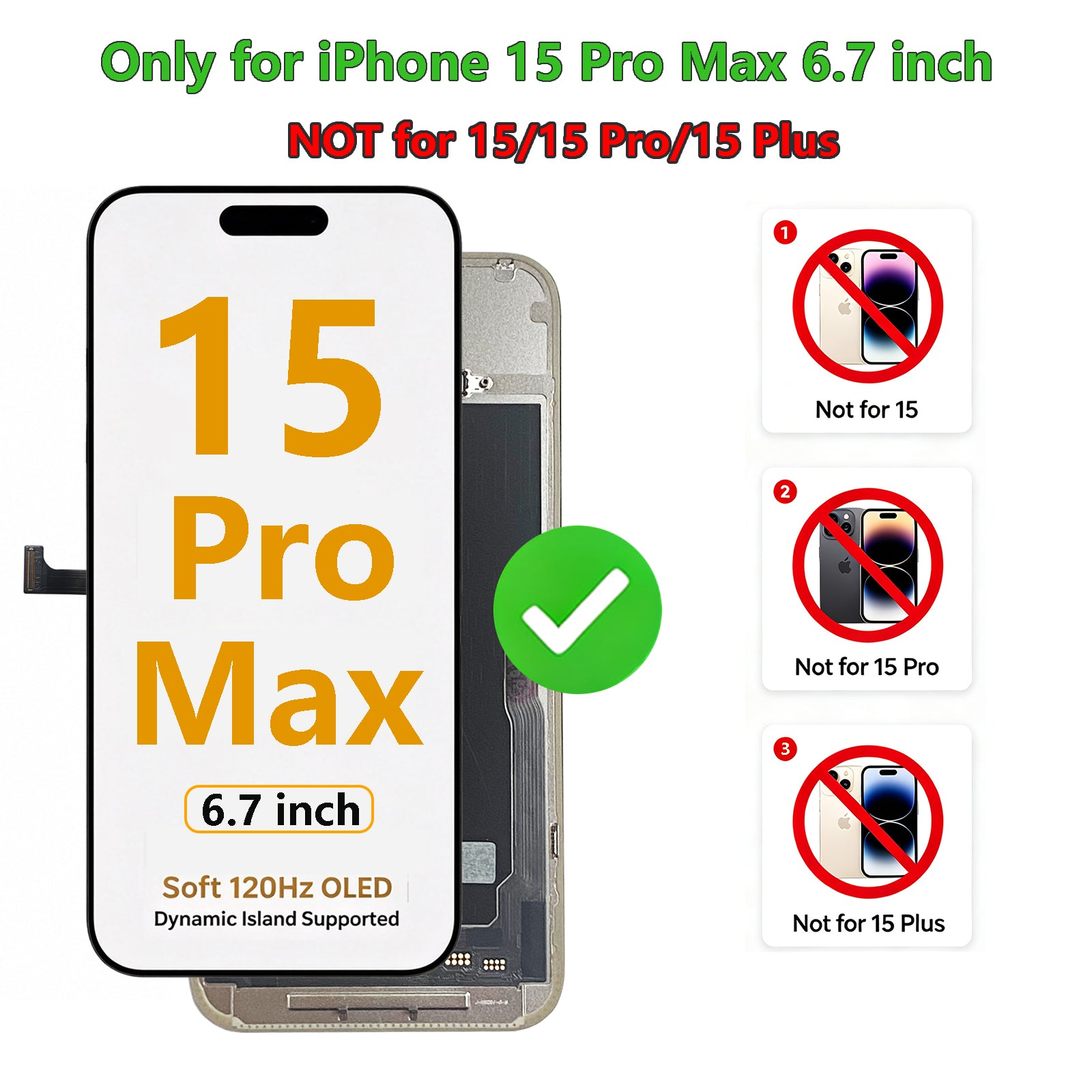 TUNOMDE OLED Screen Replacement for iPhone 15 Pro Max | Touch Display & Digitizer Assembly
